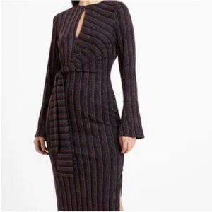 NWT French Connection Women’s Elegant Striped Black Purple Midi Dress S